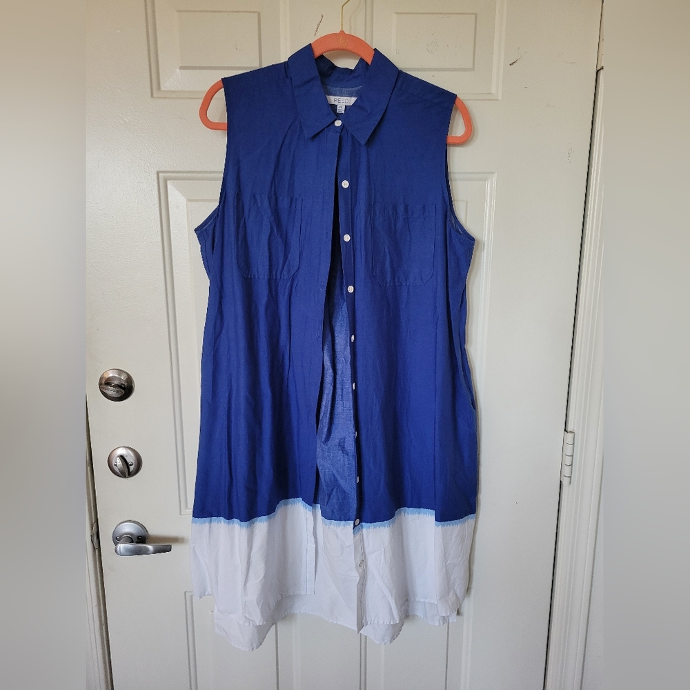 REED (Reed Krakoff x Kohls) Two-Tone Sleeveless Collar Button Down Dress POCKETS